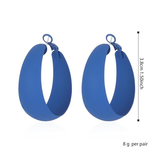 Anmpab Large Matte Round Hoop Earrings for Women Retro Geometric Pierced Neon Color Circle Dangle Earrings Party Jewelry - color: Blue