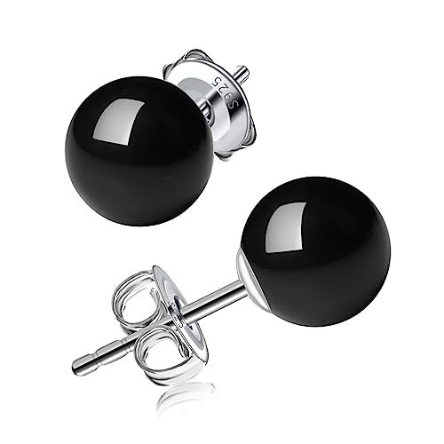 3/4/5/6/8/10/11mm Black Pearl Stud Earrings for Women - 925 Sterling Silver Hypoallergenic Earrings Jewelry Gift - size: 6 mm