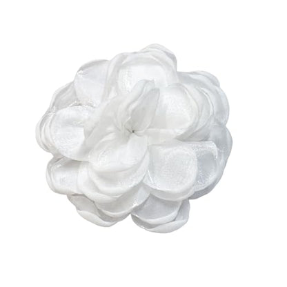9cm Wedding Fabric Flower Brooch Pin Hair Clip for Women Men Elegant Big Camellia Rose Floral Brooches Lapel Pins Dainty Holiday Party Costume Dress Accessories Jewelry - color: White