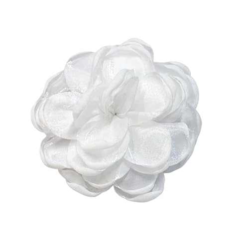 9cm Wedding Fabric Flower Brooch Pin Hair Clip for Women Men Elegant Big Camellia Rose Floral Brooches Lapel Pins Dainty Holiday Party Costume Dress Accessories Jewelry - color: White
