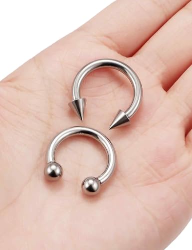 ASTM F136 Titanium 20/18/16/14/12/8/6/4/2g Internally Threaded Horseshoe Nose Septum Ring Gauge Earrings Lip Rings Prince Albert Jewelry Hoop Piercings for Women Men - size: 8g*16mm