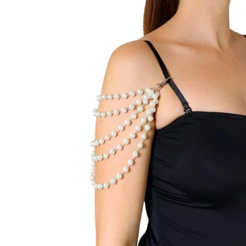 1Pcs Pearl Bra Straps Jewelry,Adjustable Bra Shoulder Chain,Pearl Lingerie Straps,Wedding Bridal Dress Underwear Chain for Women Backless Party - color: White