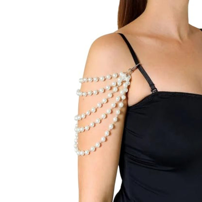 1Pcs Pearl Bra Straps Jewelry,Adjustable Bra Shoulder Chain,Pearl Lingerie Straps,Wedding Bridal Dress Underwear Chain for Women Backless Party - color: White