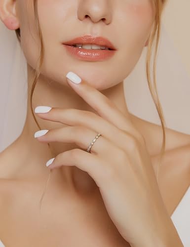 EAMTI 925 Sterling Silver Wedding Band for Women Cubic Zirconia Marquise & Round Milgrain Full Eternity Stackable Ring Size 3-13 - color: Brass-Gold