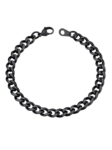 U7 Link Bracelets for Men, Cuban Link/Rope/Watch Band Solid Bracelet, Silver Black Gold Color Wrist Bracelet 3/6/9/12/15mm Width, 6.5/7.5/8.3 Inch Length, Hand Chain Jewelry for Mens Women - color: Cuban-Black, size: 6mm, 7.5 inches