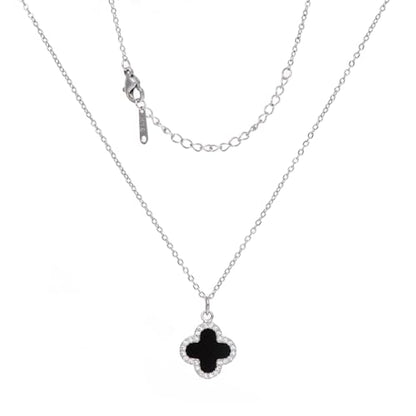 Clover Necklace For Women 18k Gold Plated Silver Lucky Four Leaf Clover Pendent Necklaces Trendy Dainty Jewelry Gifts for Women - color: Silver-Black