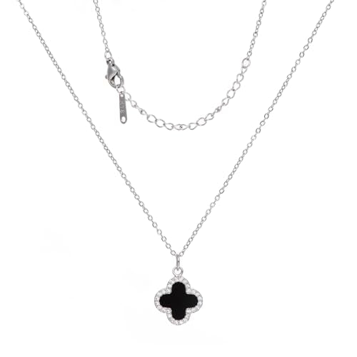 Clover Necklace For Women 18k Gold Plated Silver Lucky Four Leaf Clover Pendent Necklaces Trendy Dainty Jewelry Gifts for Women - color: Silver-Black