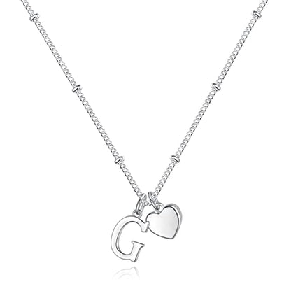 Heart Initial Necklaces for Girls, Letter A-Z Silver Necklace | Silver Plated, Heart Initial Necklaces for Girls, Necklace for Women, Teen Girl Gifts, Dainty Heart Necklaces, Birthday Gifts - color: G
