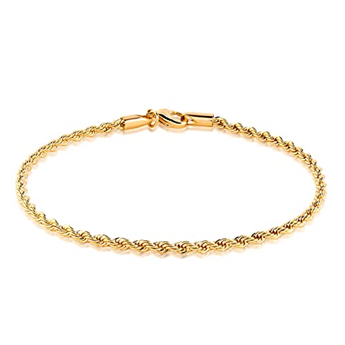 Barzel 18K Gold Plated Braided Rope Anklet for Women, 2.7 MM thick, 10 Inches long - Made In Brazil