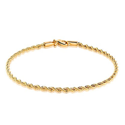 Barzel 18K Gold Plated Braided Rope Anklet for Women, 2.7 MM thick, 10 Inches long - Made In Brazil