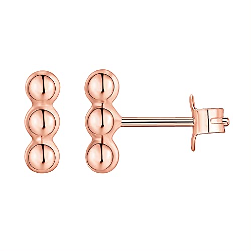 PAVOI 14K Gold Plated 925 Sterling Silver CZ Simulated Diamond Earrings | Dainty Geometric Shape Mini Bar Stud Earrings for Women - color: Rose Gold, style: Dot