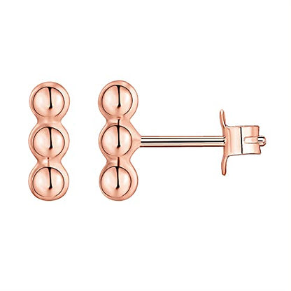 PAVOI 14K Gold Plated 925 Sterling Silver CZ Simulated Diamond Earrings | Dainty Geometric Shape Mini Bar Stud Earrings for Women - color: Rose Gold, style: Dot