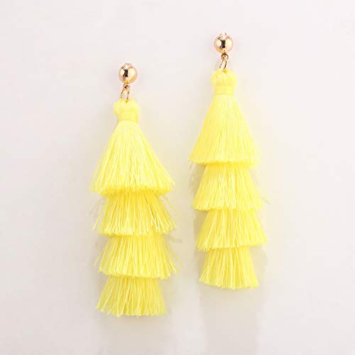 BaubleStar Bohemian Layered Tassel Drop Earrings for Women | Lightweight Statement Party Festival Jewelry - color: Chartreuse