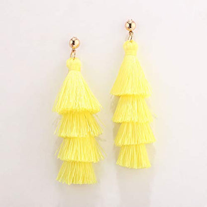 BaubleStar Bohemian Layered Tassel Drop Earrings for Women | Lightweight Statement Party Festival Jewelry - color: Chartreuse