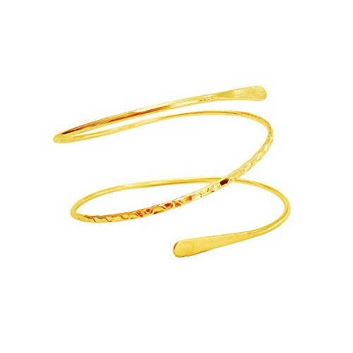 Upper Arm Cuff Bracelet Minimalist Armband for Women Fashion Jewelry | Coil Open Armlet Adjustable Bangle Trendy Layered Summer Jewelry Party Wedding Daily Wear Gift Dia 3.7" - color: Gold