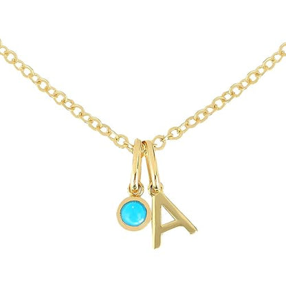 14k Gold Letter Birthstone Charm Necklace/Plain Gold Letter Pendant/Diamond Letter Pendant/Personalized Customized Dainty Gold Necklace Gift for Women