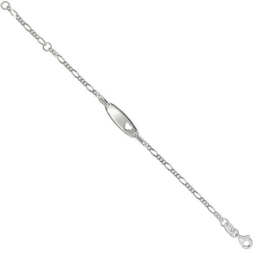 Tiny Sterling Silver ID Bracelets for Small Women Teens Fits Wrist Sizes 5-6 inch - style: Figaro Chain Heart Cut out