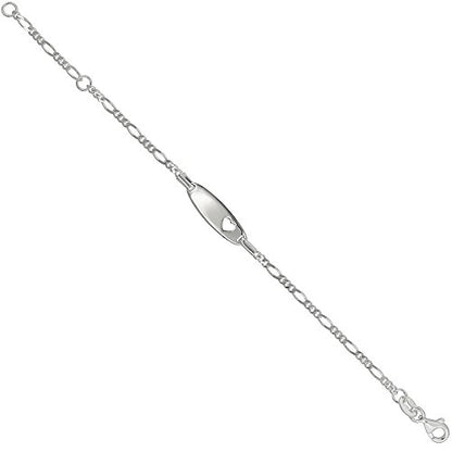Tiny Sterling Silver ID Bracelets for Small Women Teens Fits Wrist Sizes 5-6 inch - style: Figaro Chain Heart Cut out
