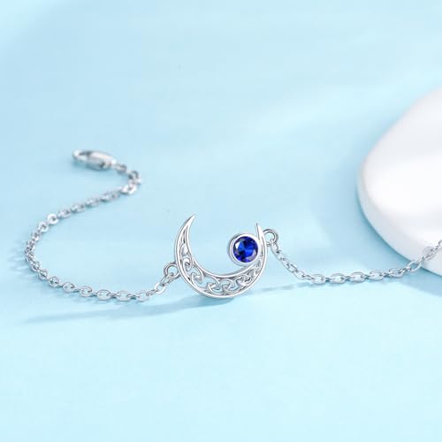 Moon Bracelet for Women 925 Sterling Silver Moonstone/Birthstone Moon Bracelet Butterfly/Dragonfly Bracelet Celtic Moon Butterfly Dragonfly Jewelry Gifts for Women - style: 09-Sep Birthstone