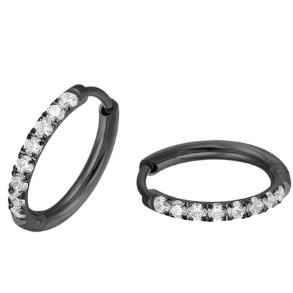 316L Surgical Steel Huggie Hoop Earrings | Dainty Pave Cubic Zirconia Cartilage Tiny Earring for Sensitive Ears Hypoallergenic Lightweight for Women Men - style: Black,20G*12mm