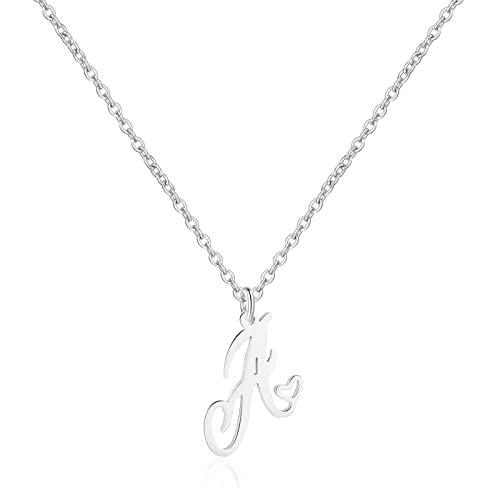Gold Heart Initial Necklaces for Women, Minimalist Initial Heart Necklaces for Her, Dainty Alphabet Letter Pendant Necklaces Gift Jewelry - color: Silver, style: A.