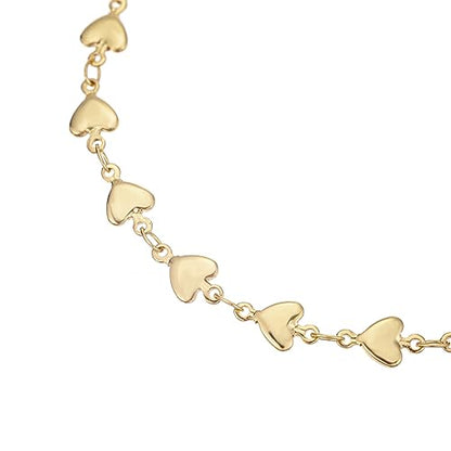 14K White Gold Plated Link Bracelet for Women Heart Star Round Beaded Charms Dainty Chain Simple Jewelry Gifts - color: heart link-2