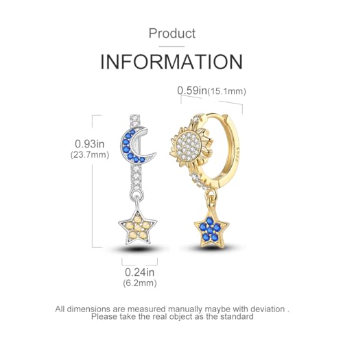 14k Gold Plated Star Moon Sun Huggies Hoops Earrings for Woman | 925 Sterling Silver Cubic Zirconia Twisted Cross Hoop Post Chunky Small Tiny cuff Earring Gift for Her - color: star moon sun earring