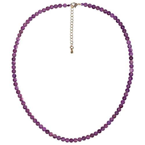 Simple 4mm Gemstones and Crystals Choker Necklace Unisex 16"-18" | Necklaces for Women Men, Adjustable, 40-45 cm Chain Length, Handmade, Spiritual Gemstones, Positive Energy, Daily Wear - style: Amethyst