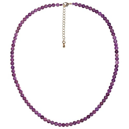 Simple 4mm Gemstones and Crystals Choker Necklace Unisex 16"-18" | Necklaces for Women Men, Adjustable, 40-45 cm Chain Length, Handmade, Spiritual Gemstones, Positive Energy, Daily Wear - style: Amethyst