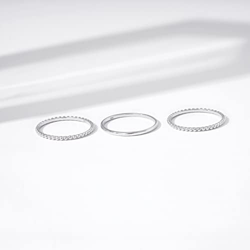 Amazon Essentials 14K Gold or Rhodium Plated Sterling Silver Stacking Ring Set of 3 - color: Rhodium, size: 7
