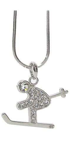 Fashion Jewelry ~ Clear Crystal Ski Skier Pendant Necklace for Women Casual