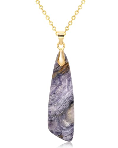 Nature Stone Necklaces for Women Boho Pendant Necklace 18K Gold Chain Necklaces - color: White Blue