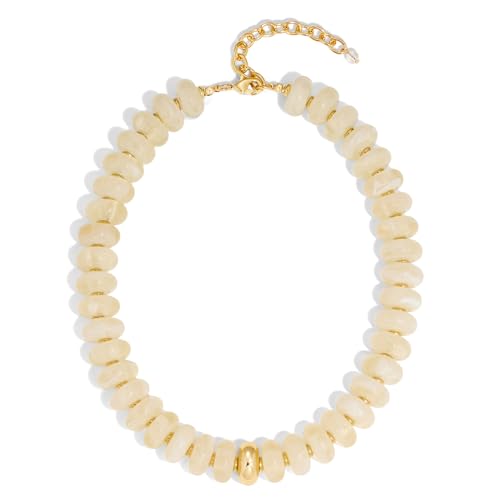 Beaded necklace for Women Boho Bead Gemstone Chunky Necklace Big Bead Necklace Fashion Trendy Summer Necklaces Jewelry Gifts - color: White&GD Beaded