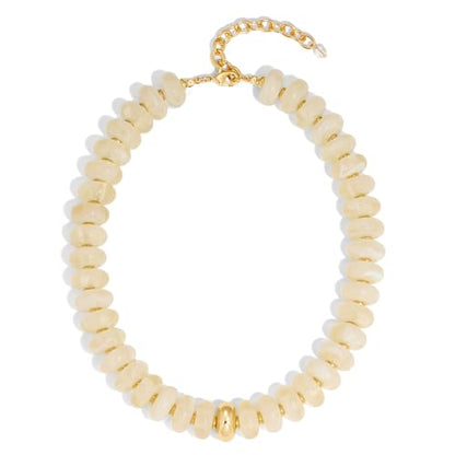 Beaded necklace for Women Boho Bead Gemstone Chunky Necklace Big Bead Necklace Fashion Trendy Summer Necklaces Jewelry Gifts - color: White&GD Beaded