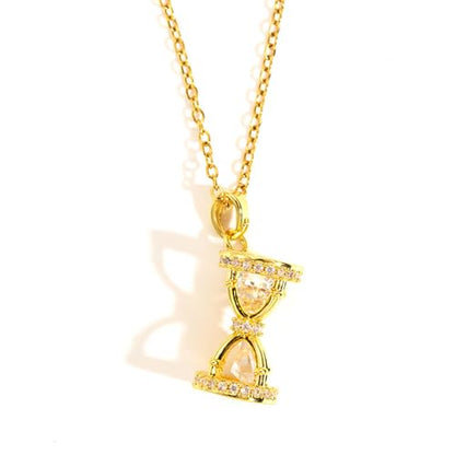 Dtja Dainty CZ Hourglass Pendant Necklace for Women 14K Gold Plated Stainless Steel Crystal Sand Clock Time Arrangement Theme Charms Link Chain Adjustable Necklaces Souvenir Jewelry Gift - color: Gold-Tone