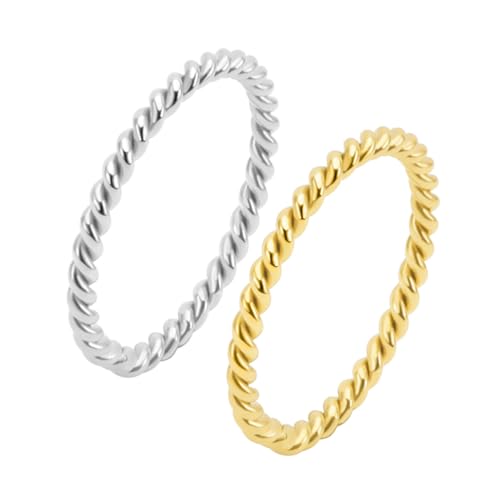 Women's Stainless Steel 1.1mm Rope Thin Wedding Ring Silver Rose Gold Plated Size 4 to 9 - color: 2mm, Gold