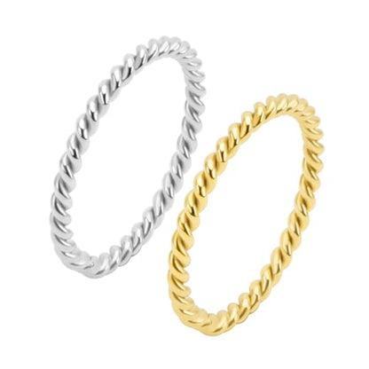 Women's Stainless Steel 1.1mm Rope Thin Wedding Ring Silver Rose Gold Plated Size 4 to 9 - color: 2mm, Gold