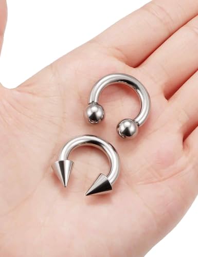 ASTM F136 Titanium 20/18/16/14/12/8/6/4/2g Internally Threaded Horseshoe Nose Septum Ring Gauge Earrings Lip Rings Prince Albert Jewelry Hoop Piercings for Women Men - size: 6g*14mm
