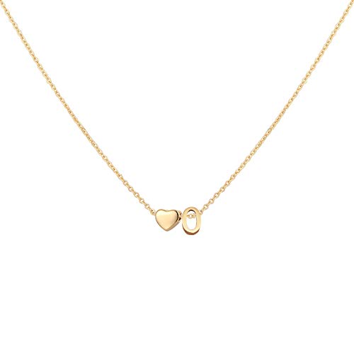 Glimmerst Initial Heart Necklace 18K Gold Plated Stainless Steel Tiny Heart Letter Necklace Personalized Monogram Name Necklace for Women - style: O