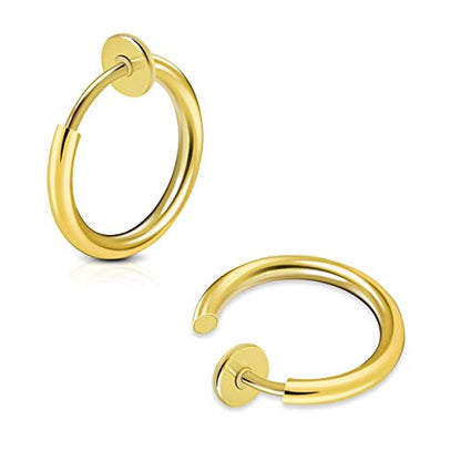 CrazyPiercing 8 pcs of Surgical Steel Clip on Non-Pierced Hoops Fake Nose Lip Ear Rings Piercing - style: gold color