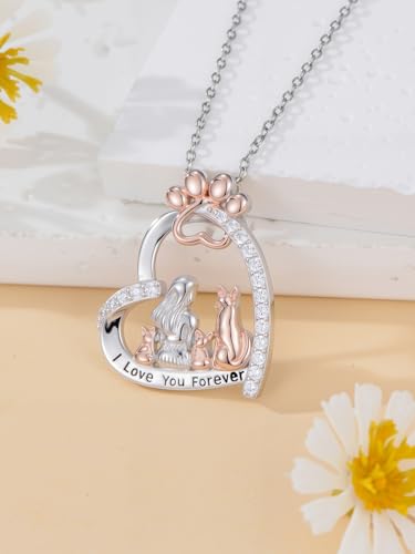 925 Sterling Silver Animal Necklace Heart Shape Dog/Rabbit/Cat Pendant Necklace for Women Animal Memorial Charm Jewelry Mother's Day Christmas Gifts - color: Dog and Women-3