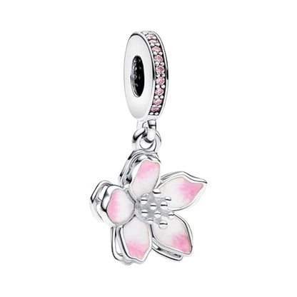 925 Sterling Silver Charms fits Bracelets and Necklace Pendant Bead Charms Jewelry Gift for Women Family Friends - style: Cherry Blossom Pink Charm