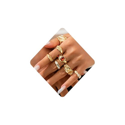 Chunky Gold Rings Set for Women Stacking Finger Knuckle Rings Silver Statement Ring Set Punk Jewelry - style: 132-7pcs