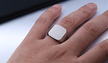 HIJONES Mens Stainless Steel Signet Ring Matte Brushed Square | Simple Statement ,Wedding Band,Polished Round - color: Square-Silver