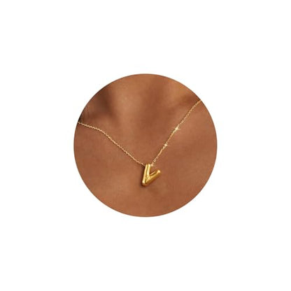 Gold Initial Necklace for Teen Girls Women Letter necklaces Jewelry Gifts | Gifts for Girls Women, Teen Girl Gifts Trendy Stuff, Bubble Letter Pendant Necklace - style: V