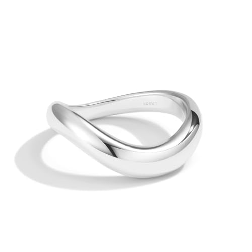 NOKMIT Chunky Wavy Dome Rings for Women, 14K Gold Filled Thick Curved Band | Statement Bold Wave Band | Stackable Thumb Ring | Hypoallergenic & Non-tarnish | Comfort Fit Size 6-10 - color: Silver