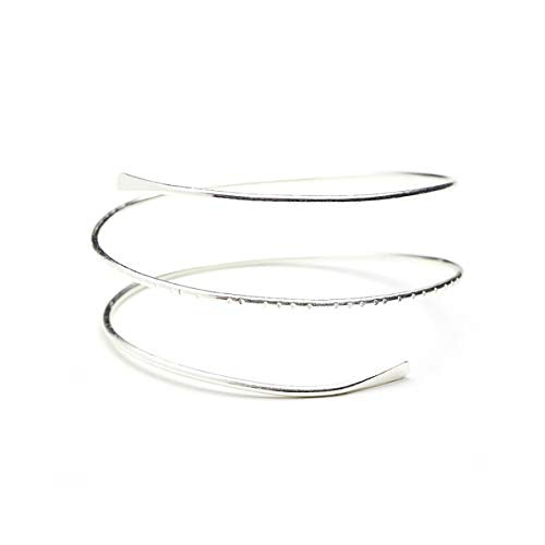 HUNO Minimalist Metal Punk Spiral Coil Upper Arm Cuff Open Arm Bracelet Armlet Adjustable Hammered Wrap Armband Bangle for Women-spiral silver