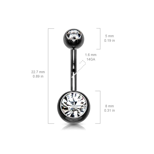 Belly Button Piercing Ring 14 Gauge Surgical Steel - color: BLACK PINK GEMS