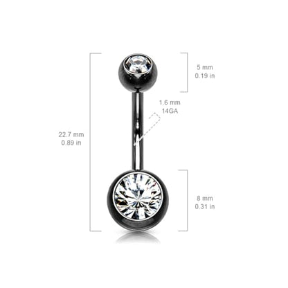 Belly Button Piercing Ring 14 Gauge Surgical Steel - color: Black Clear