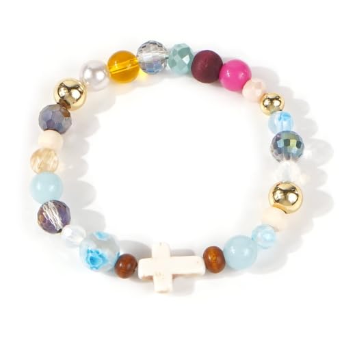 Crystal Cross Bracelet for Women and Men, Gift Jewelry Jewelry Gift | natural stone beads, crystal beads, cross design, inspirational style, birthday gift, bracelet jewelry for casual styling - color: colors-02